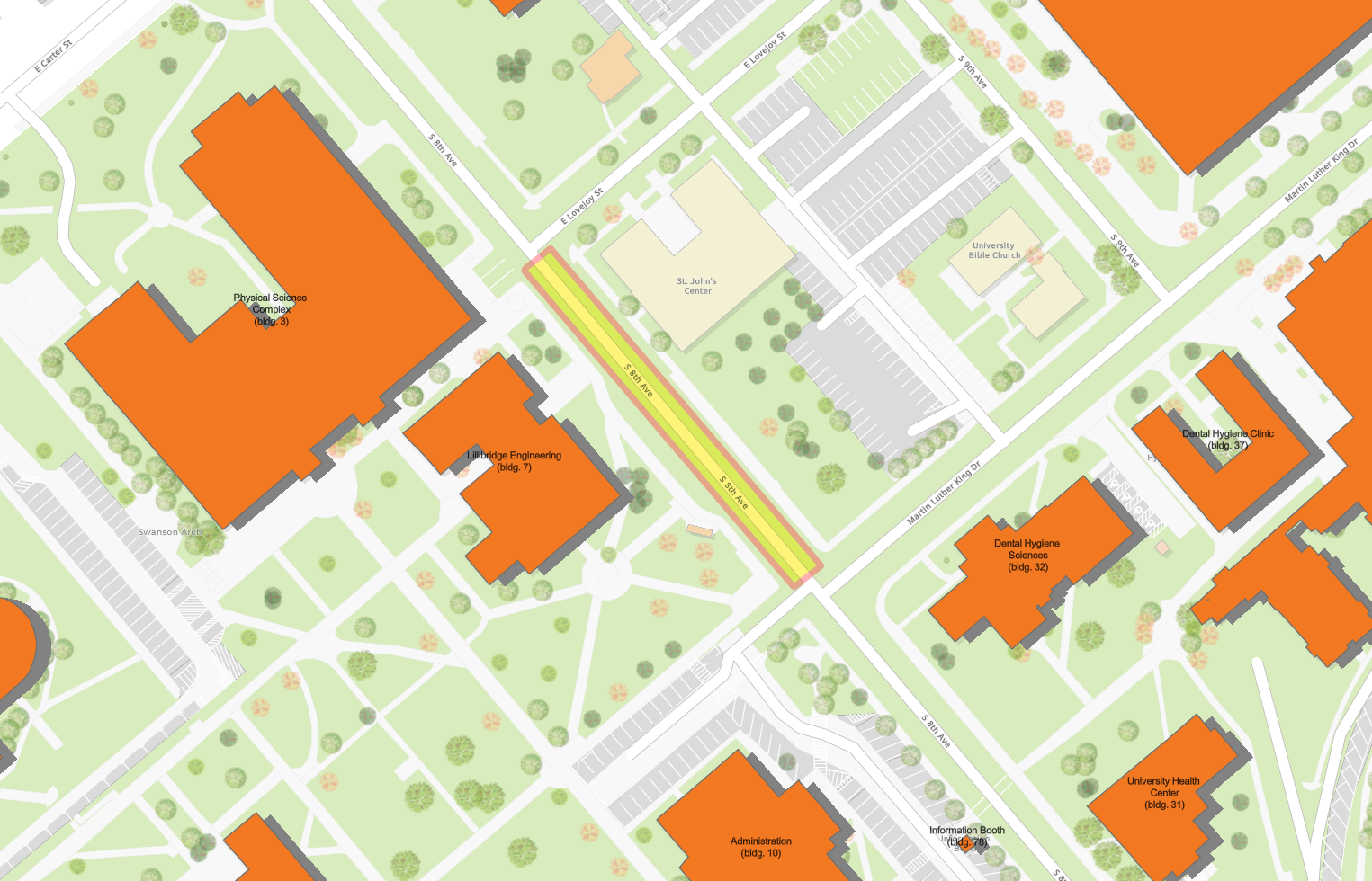 Map showing the construction project on South 8th Avenue