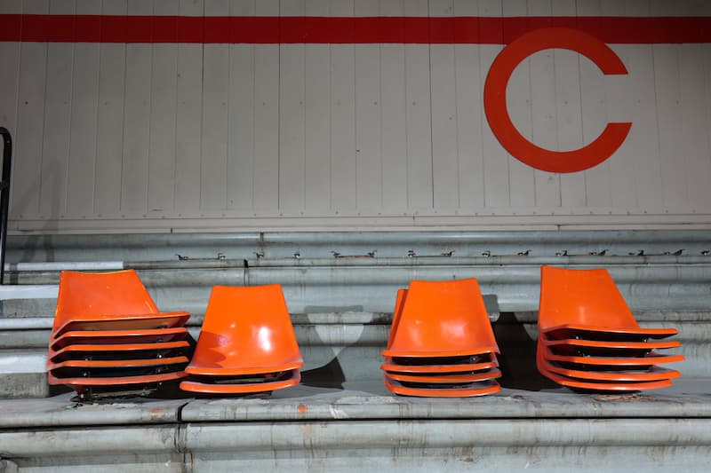 Orange seats in Holt Arena