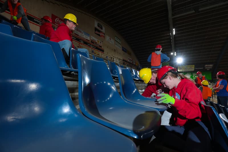 Construction crews removing seats from Holt Arena