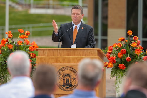 President Kevin Satterlee giving remarks at the Rendezvous Center dedication