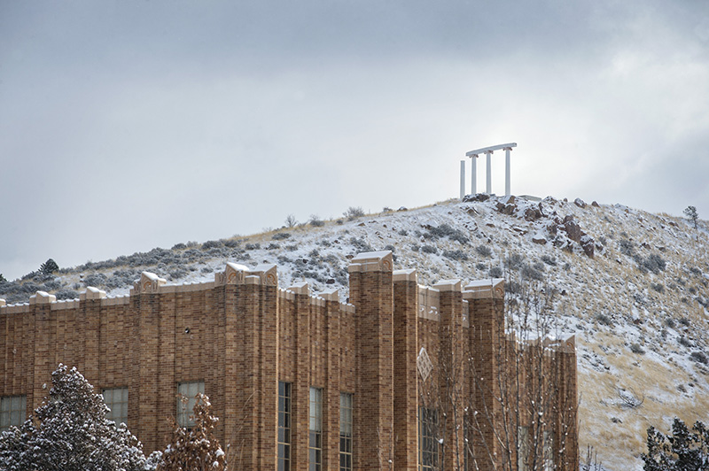 Admin building with Red Hill pillars in the background