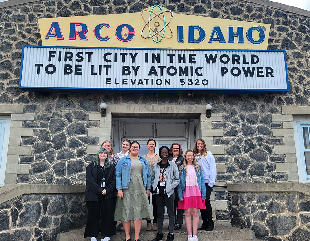 ISU students Crystal Peace, Kailey Marler, Vivian Owusu, Kristi Steidley, Lori Johnson, Jenna Lamar, Megan Tooke, Hawley Hennen alongside ISU faculty Dr. Amanda Eller and Suzanne Beasterfield traveled to Arco and Mackay, Idaho to participate in this year’s TRAIL Experience.
