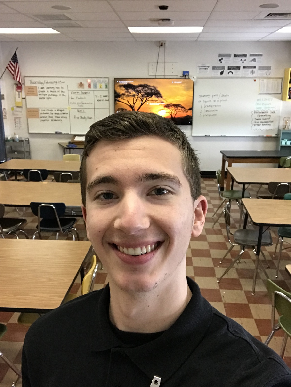 Recent graduate Beckett Bodell in a classroom