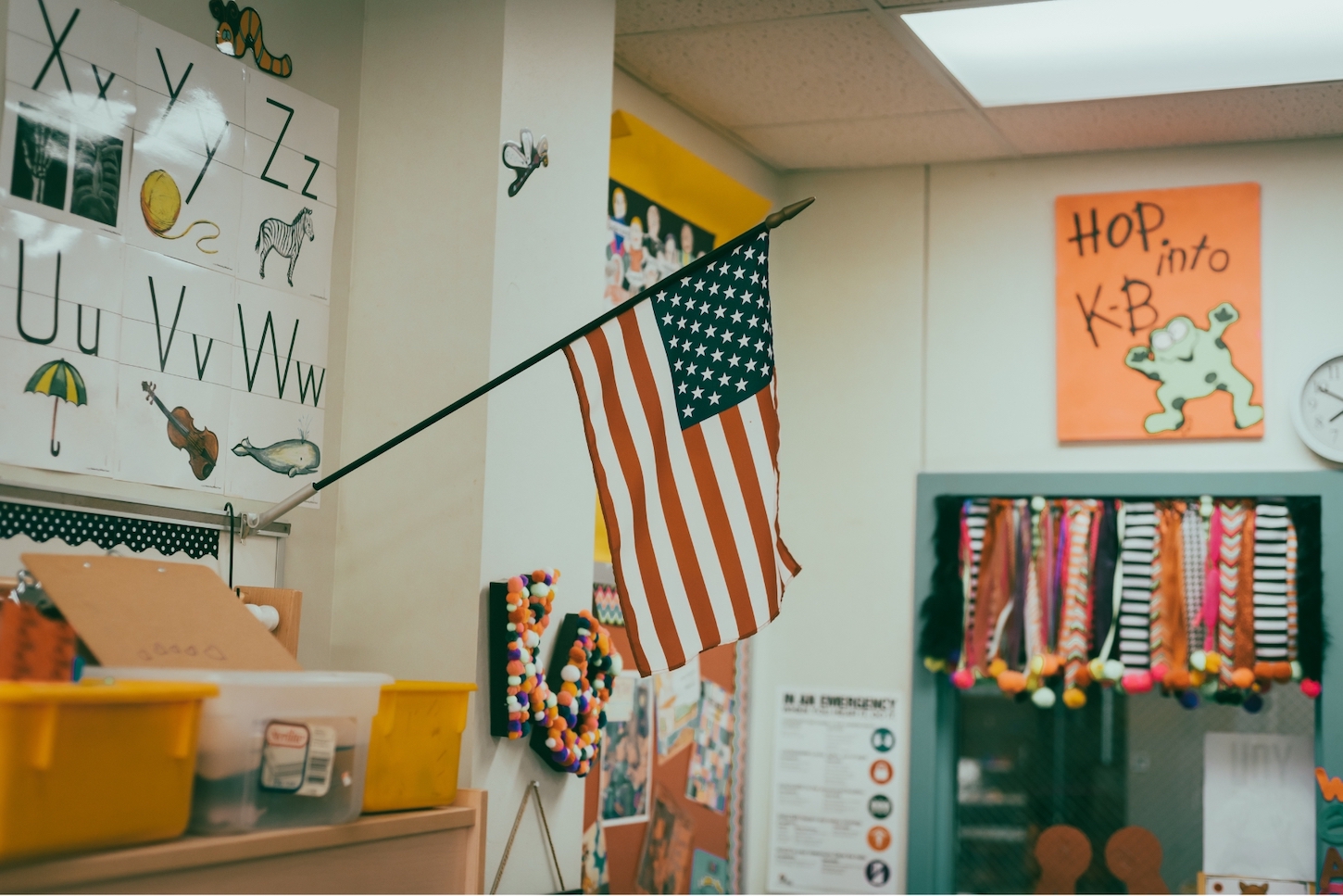 American flag in a classroom