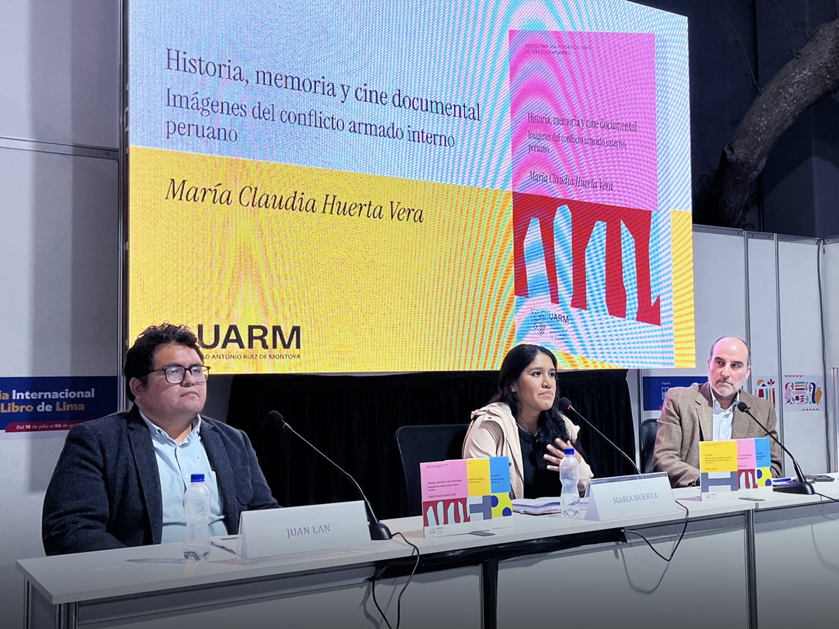 Dr. Maria Huerta Vera (middle panelist) presents her book at international book fair in Lima, Peru