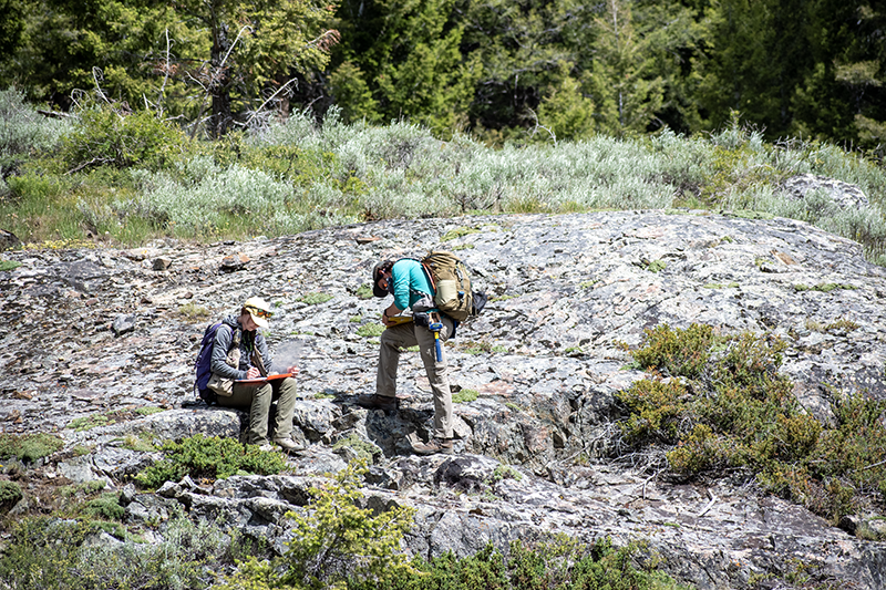 Geology field camp students study rock formations near Mackay, ID
