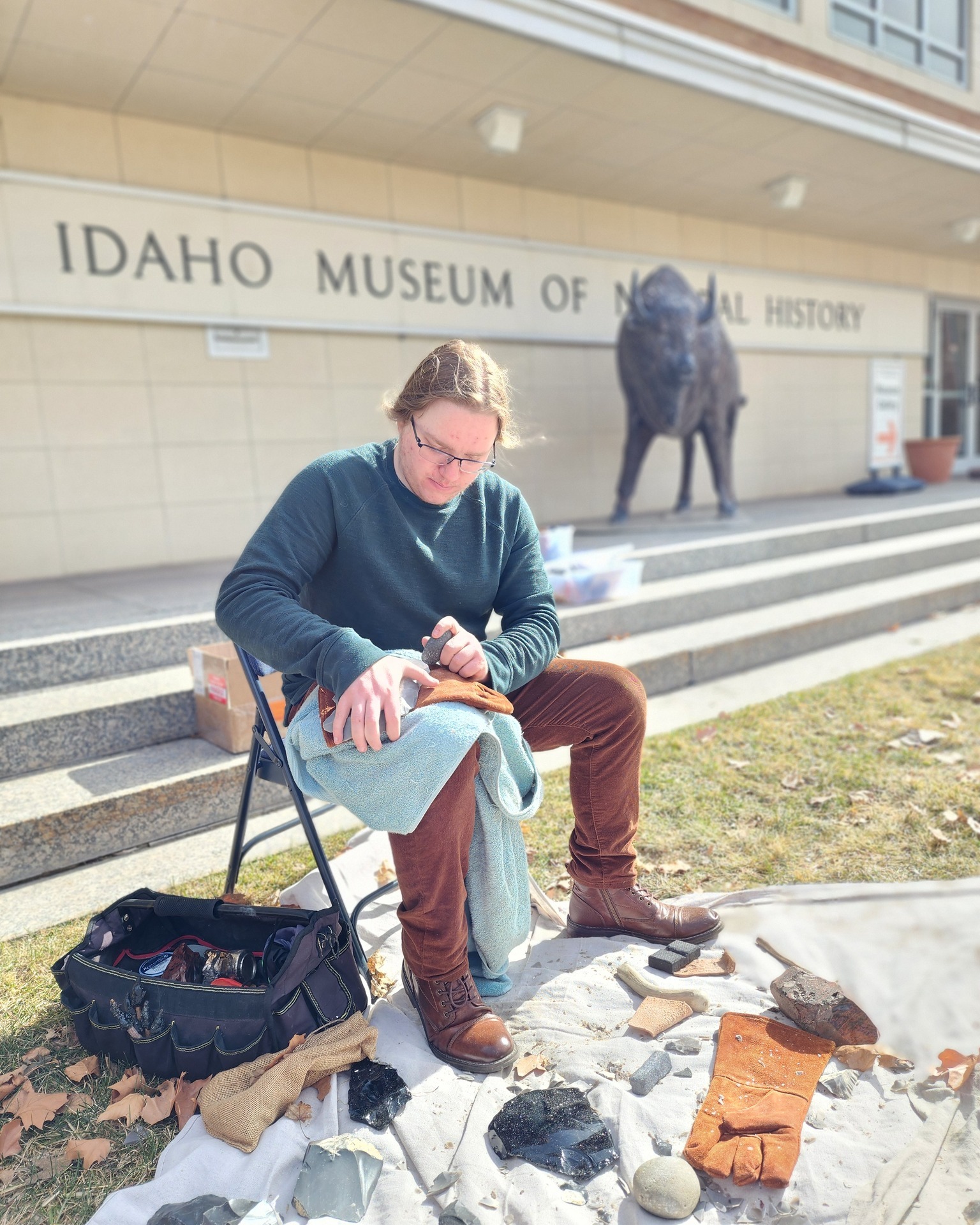James Kickham, Museum CPI, demonstrating flintknapping