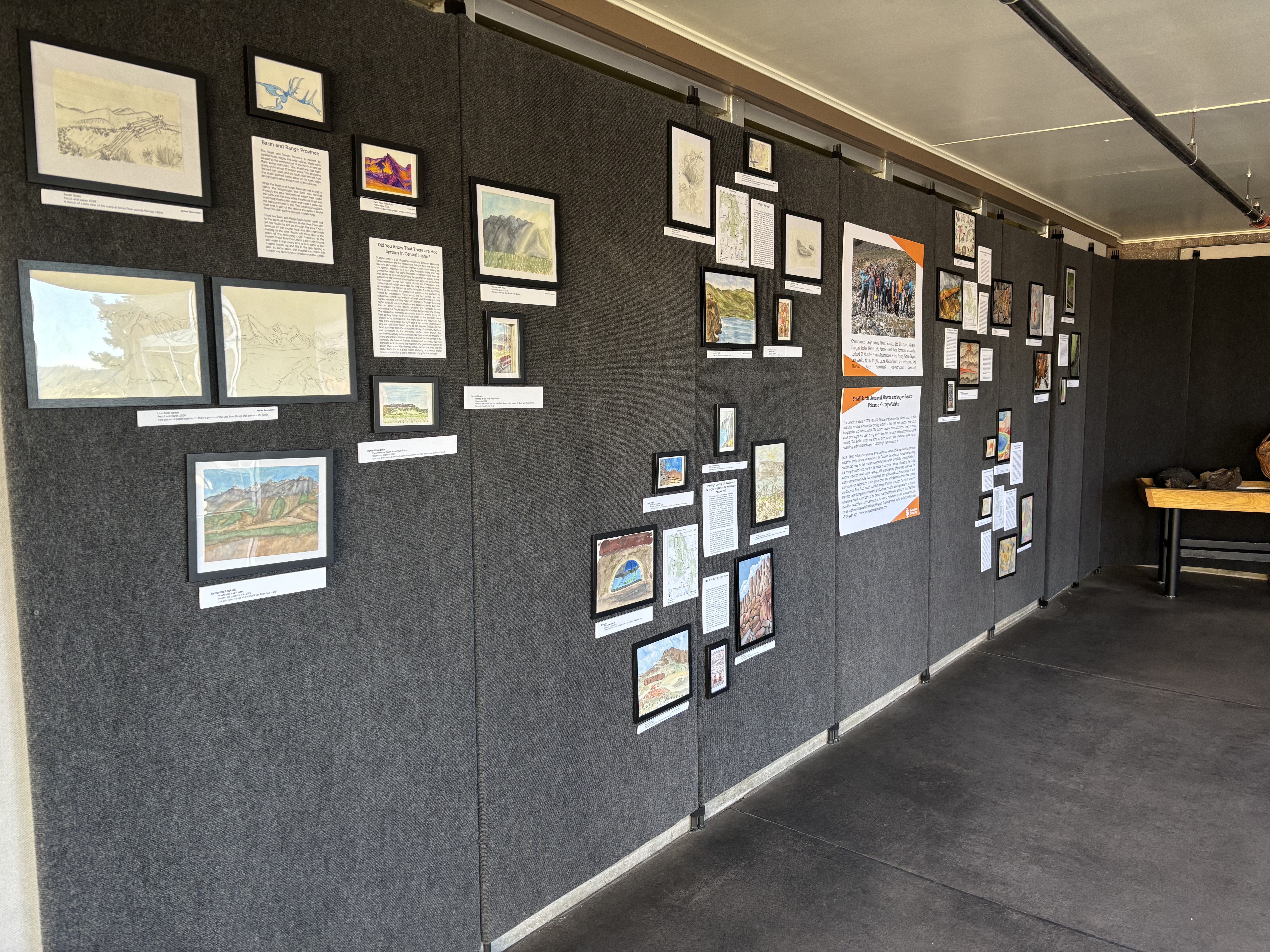 Idaho State University student art on display in the Robert Limbert Visitor Center at Craters of the Moon National Monument and Preserve.