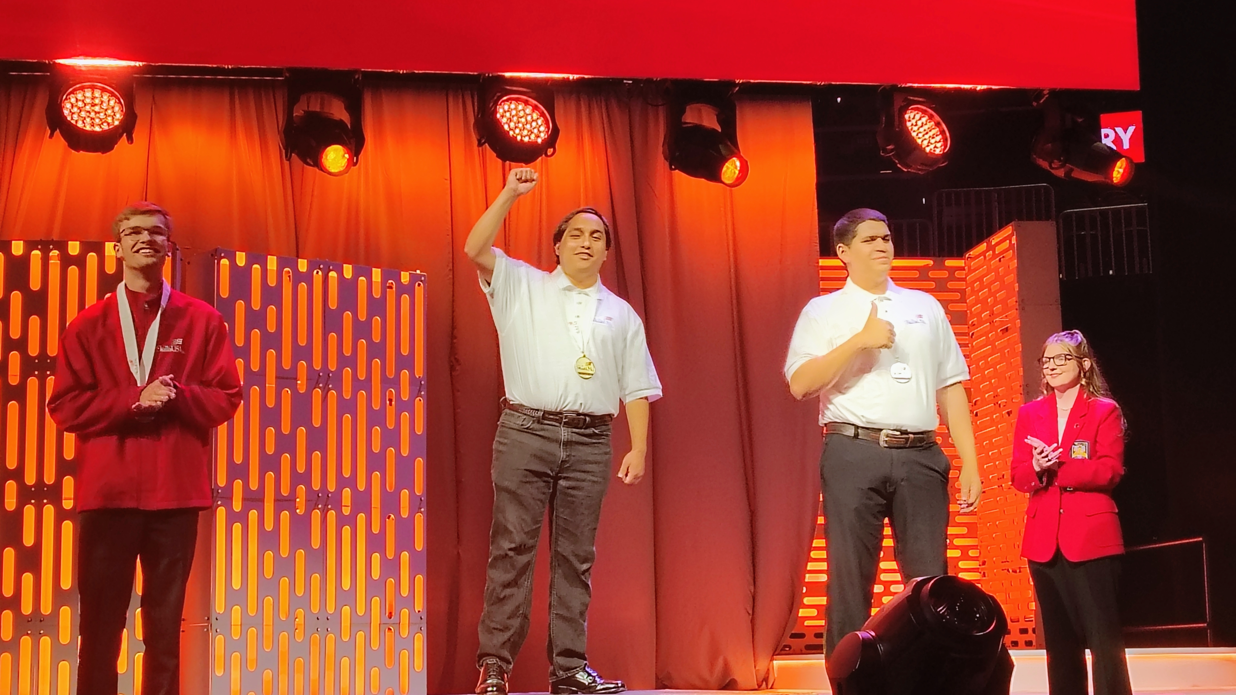 Angel Nava (center), ISU Robotics student and Gold medal recipient in Electronics Technology, at the SkillsUSA National Championship, Atlanta, Georgia.