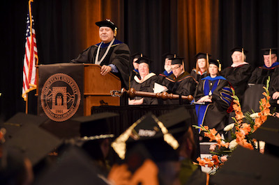 President Vailas addressing the ISU-Meridian commencement.