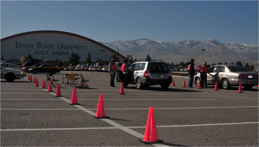 Car Fit photo of a car and cones at Holt Arena. 