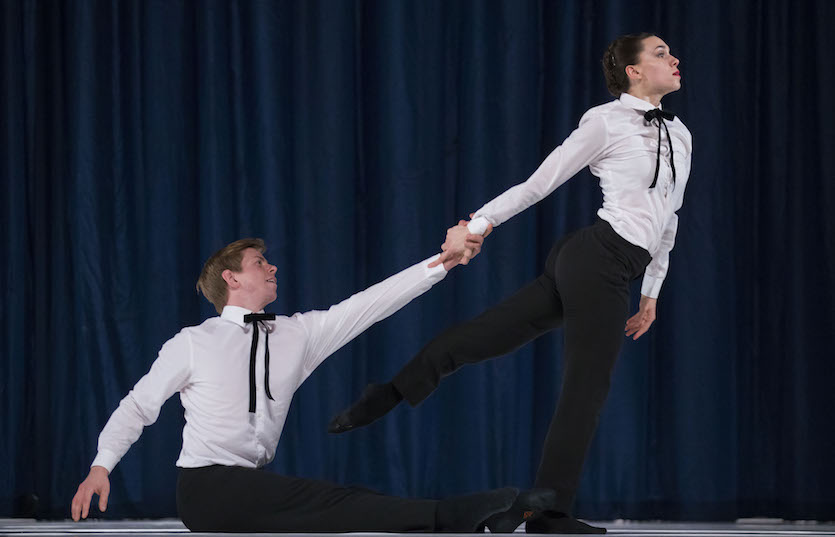 Hubbard Street dancers David Schultz and Jacqueline Burnett in I am Mister B by Gustavo Ramírez Sansano. Photo by Todd Rosenberg.