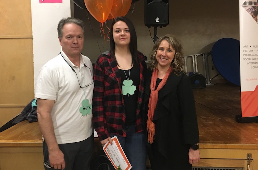 Dean Kandi Turley-Ames with Independence Road Scholars winner Megan Farish and principal Mark Kartchner