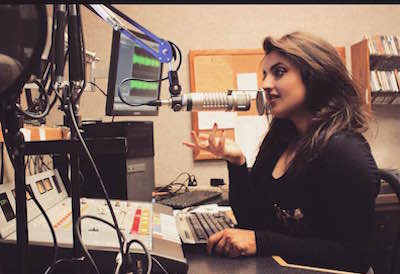 American Pakistani Muslim ISU student Mashaal Hijazi is pictured giving a radio broadcast. 
