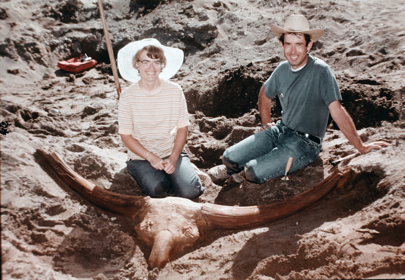 Photo of Emrys with prehistoric bison skull