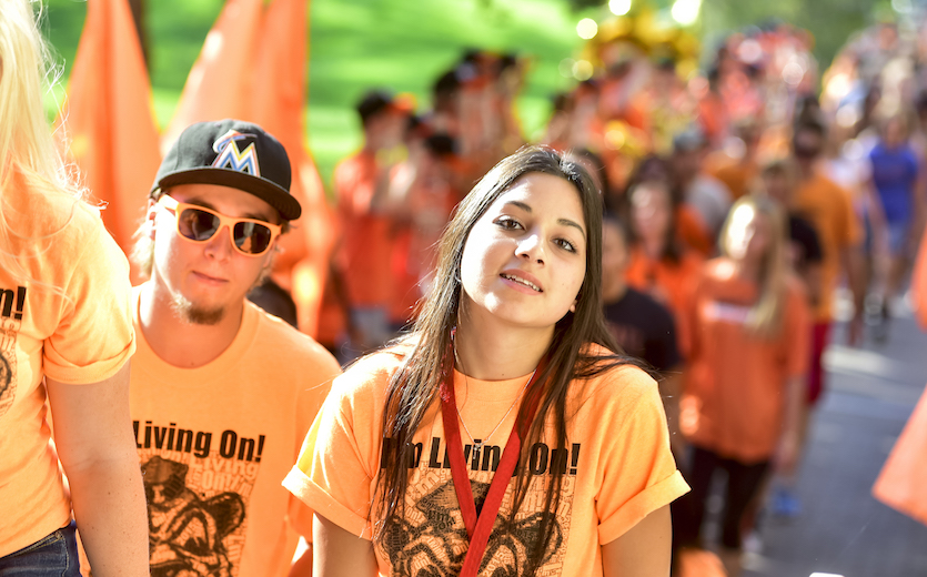 Photo of two students at a Freshman March.