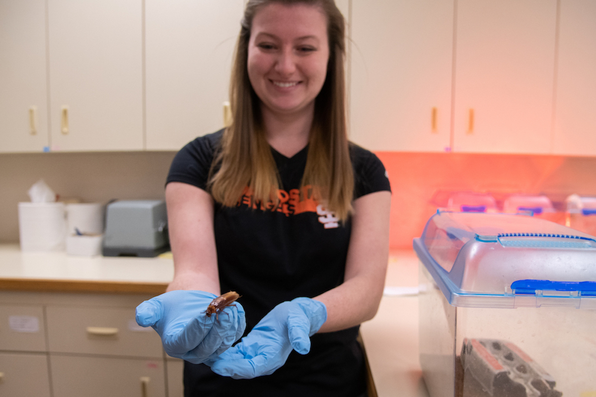 Kayla Pavlick with cockroach