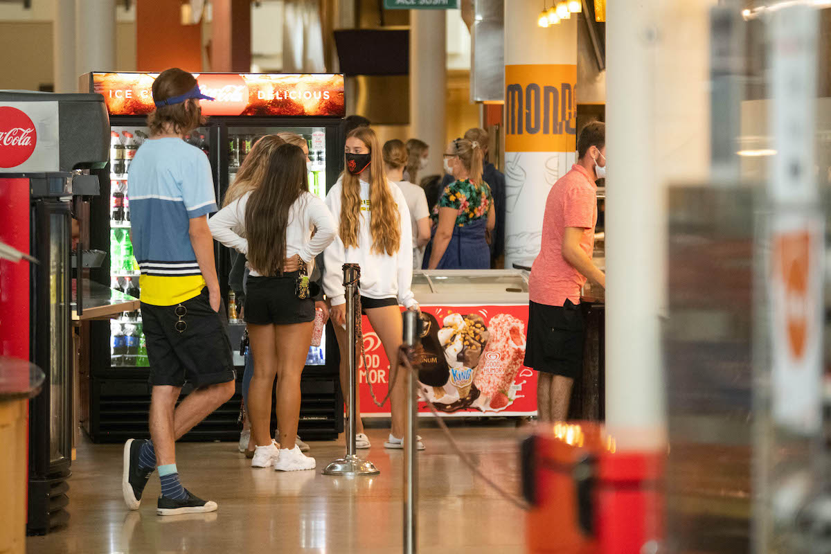 Students waiting in line to order food in PSUB