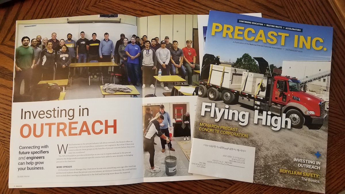 Layout of Precast Inc. Magazine story featuring ISU program.