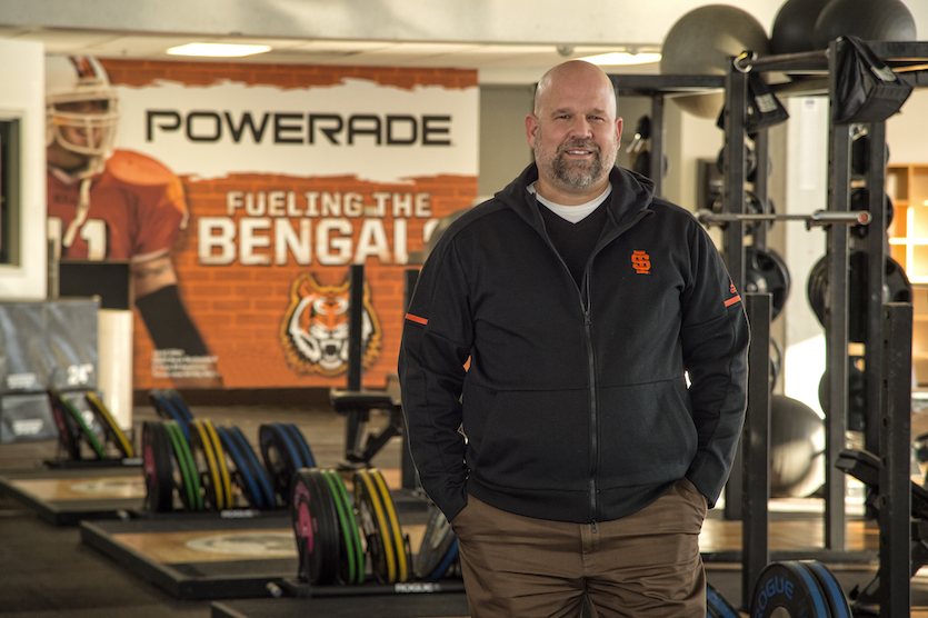 Photo of assitant athletic director Joe Borich in the ISU Football weight room.