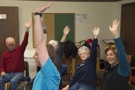 Photo of student Devin Bean leading Fit and Fall Proof class