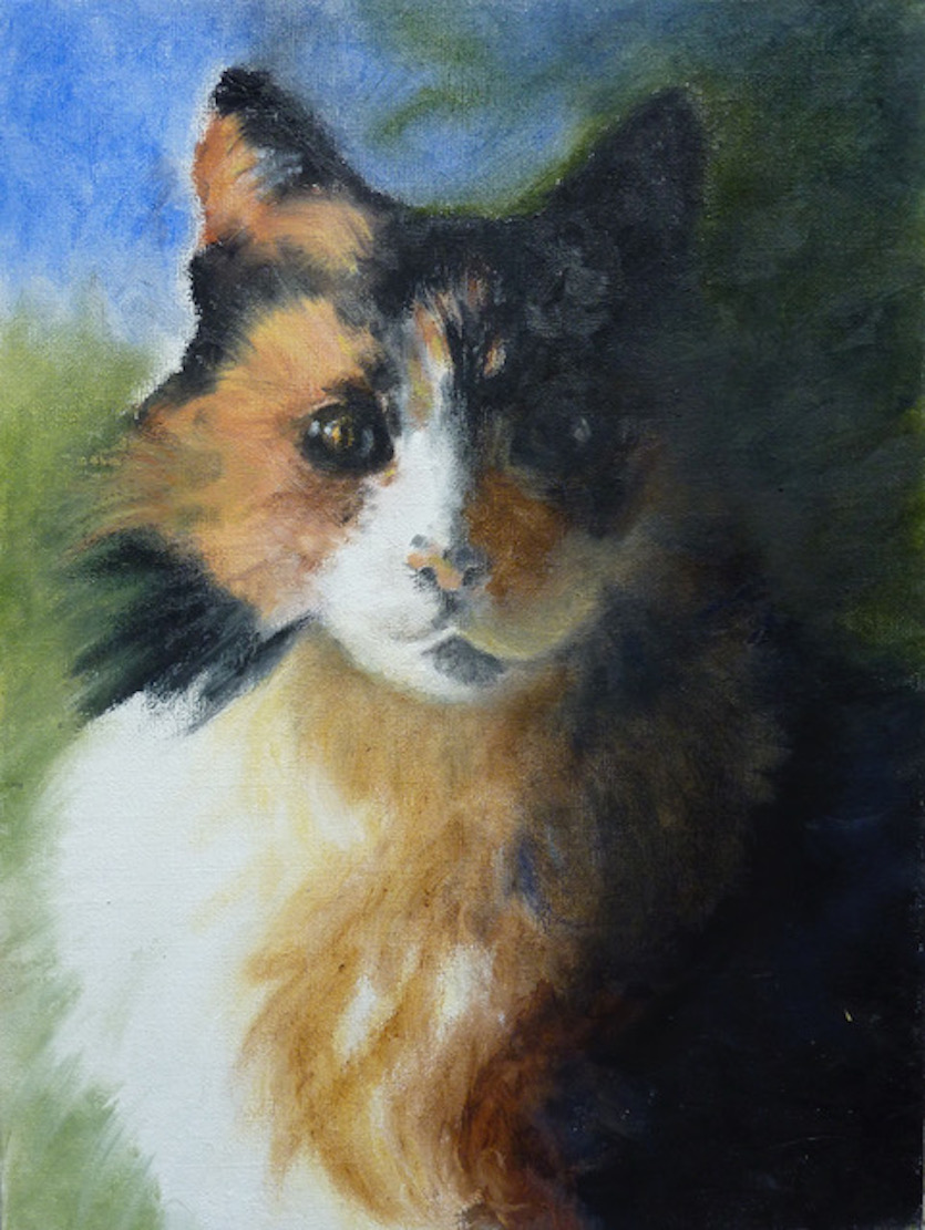 Portrait of Tiffany painting of a cat by artist Victoria Zalatoris