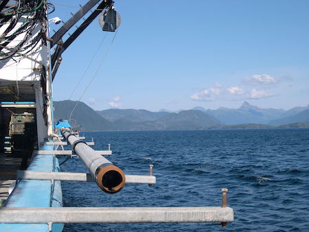Core pipe on side of boat.