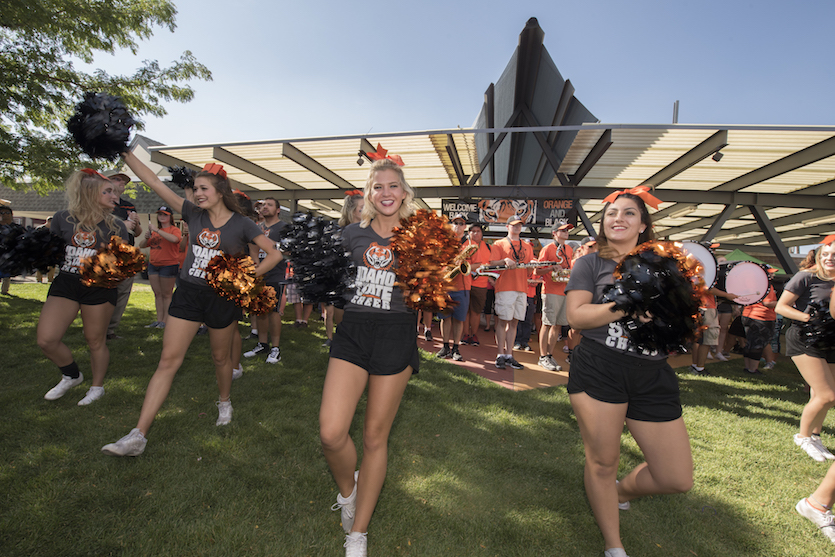 Cheerleaders at Welcome Back Orange and Black celebration