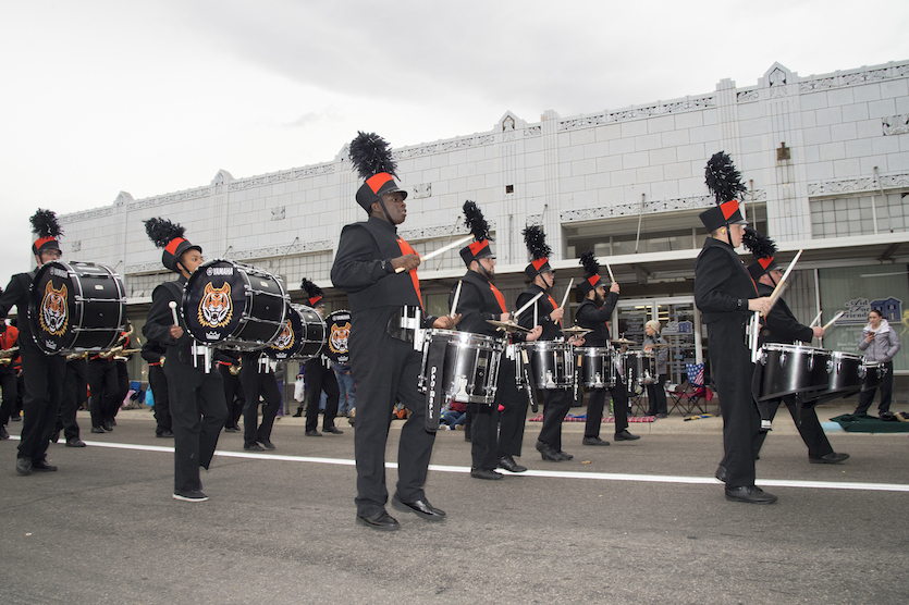 Homecoming Parade scene with the ISU Marching Band in 2017