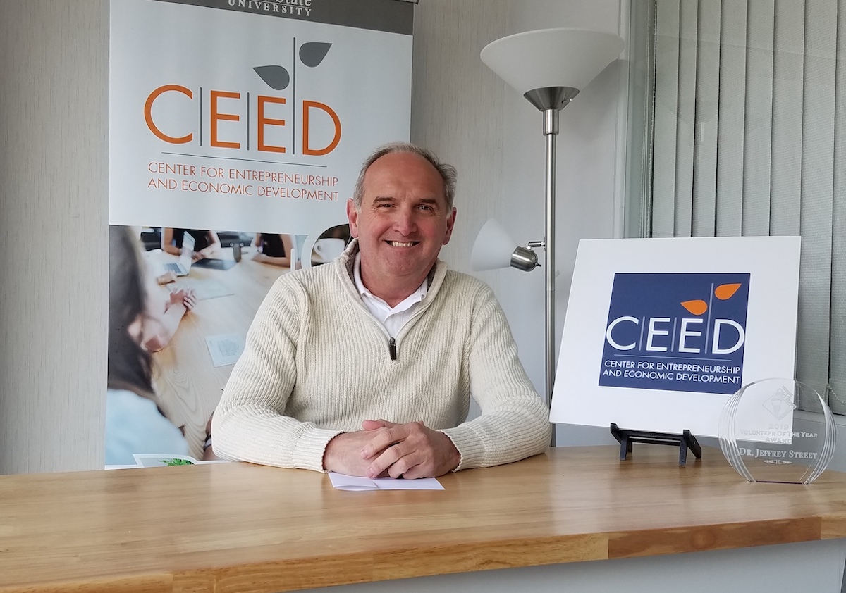 Jeff Street sitting at new CEED office