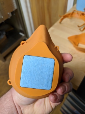 A finished PPE mask printed on ISU 3D printer.