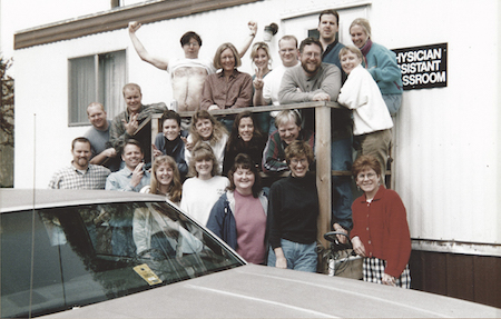 Photo of PA class of 1998 at program's original trailer.