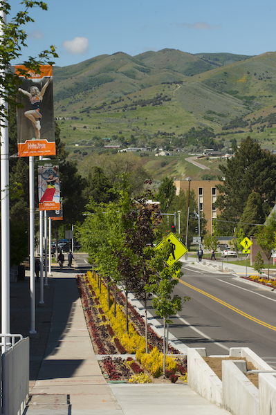 Downhill view of campus along MLK way