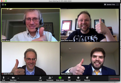 Three ISU profs and one student on a Zoom screen.