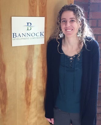 Lindsey Nye standing by door at Bannock Development Corporation.