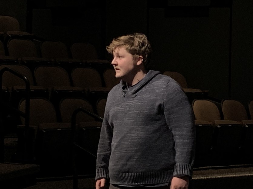 Photo of Chandler Fehr who is playing Macbeth.