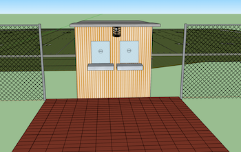 A drawing mock up of the ticket booth being built.