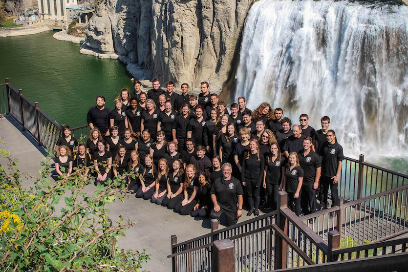 ISU Concert Choir posing by Shoshone or Twin Falls.