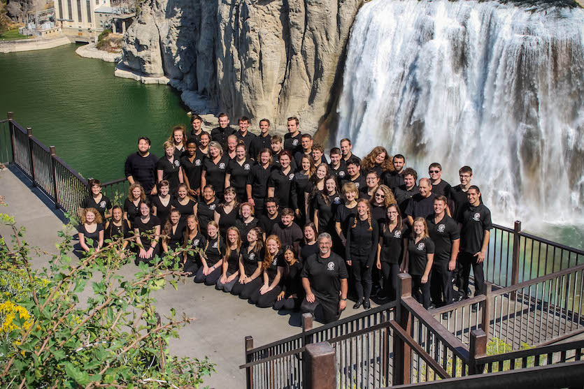 ISU Concert Choir posing by Shoshone or Twin Falls. 