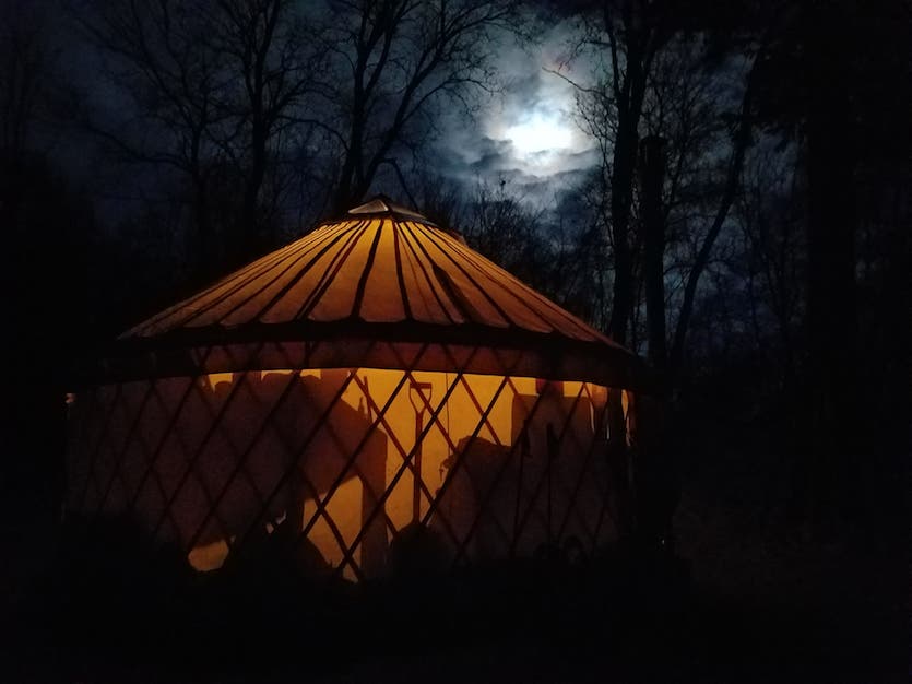 Picture of yurt at night