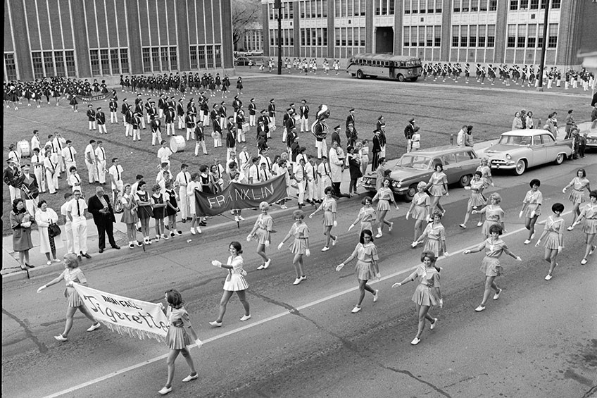 Tigerettes march in a homecoming parade