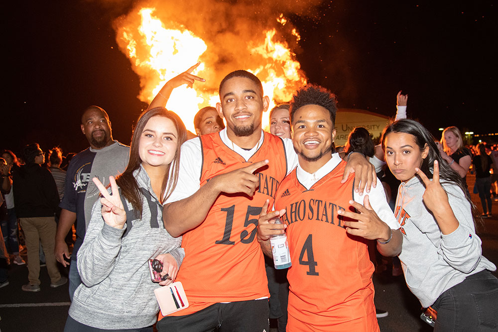 Students enjoying the homecoming bonfire