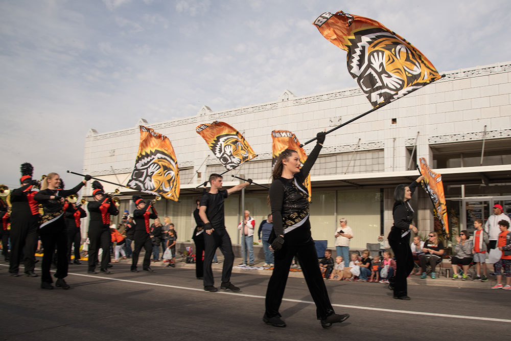 Winter Guard marching in the parade