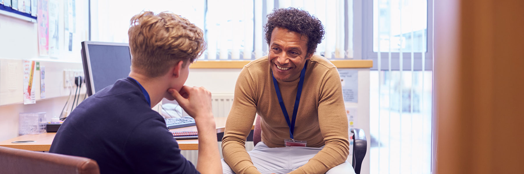 A student and mental health professional have a discussion