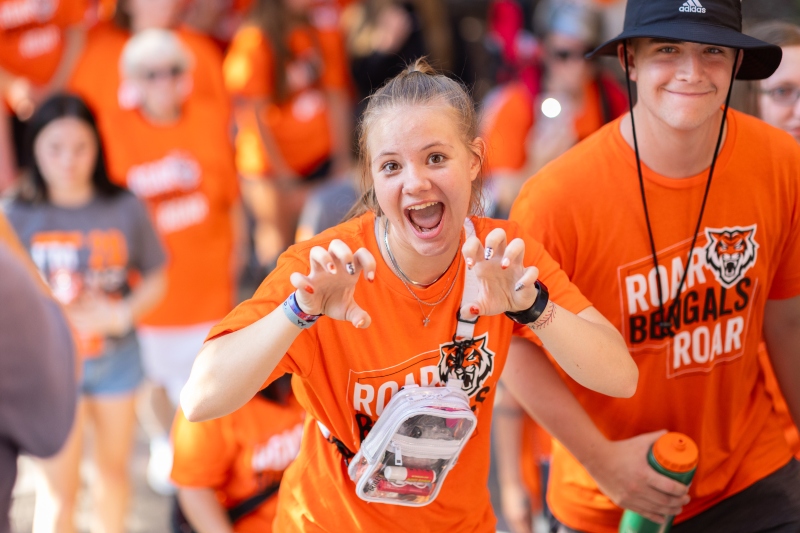 Spirited student posing at a game