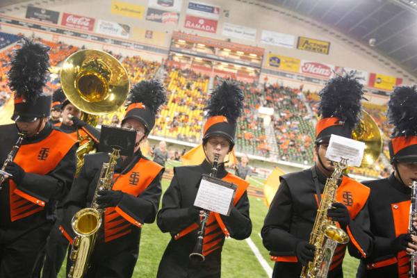 ISUs 2012 marching band playing at the Homecoming game