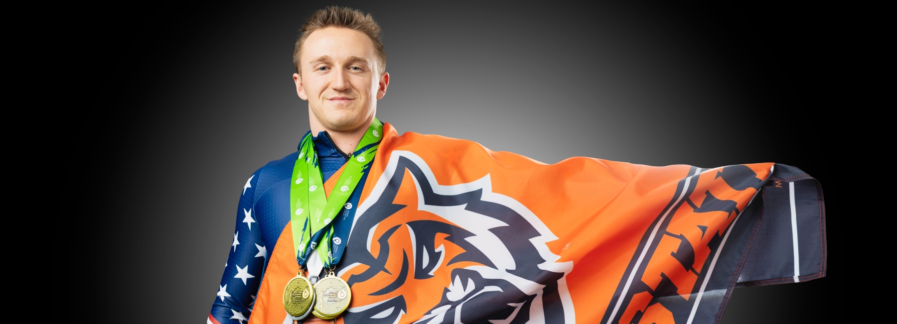 Andy Whittier wrapped in a Bengal flag