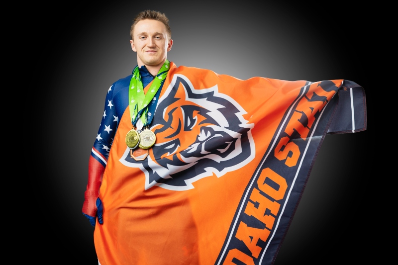Andy Whittier wrapped in a Bengal flag