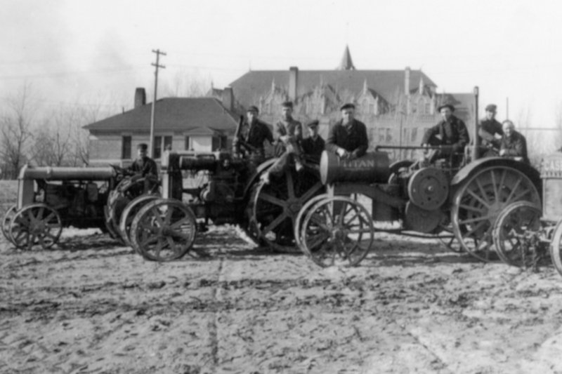 Students with tractors on the Tech Farm