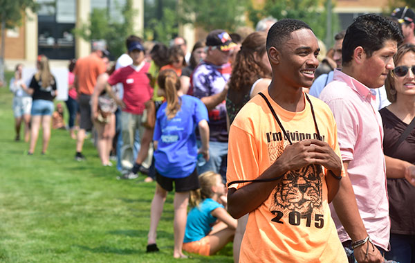 Students at event check in